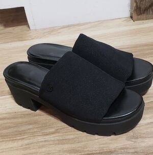 Madden NYC Women Chunky Black With Sparkles On Soft Slip On Platform Sandal